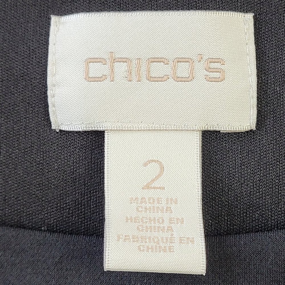 ✅ Chico’s Black & White Jersey sheath midi length 3/4 sleeve Dress lined size 2 - Picture 7 of 9